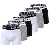 JACK&JONES Herren Boxer Shorts, 6er Pack - SENSE TRUNKS, Baumwoll-Stretch Schwarz/Grau/Weiß M