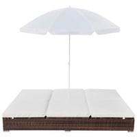 Liegestuhl CLORIS, Outdoor-Loungebett mit Sonnenschirm Poly Rattan Braun, 197x140x190 cm
