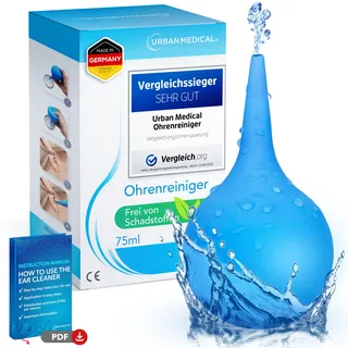 URBAN MEDICAL Ohrenschmalz Entferner - Sanfte Ohrendusche für Erwachsene, Kinder & Babys - Wiederverwendbarer Ohrreiniger - Sicher und effektiv - 75ml