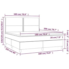 vidaXL Boxspringbett mit Matratze & LED Dunkelgrau 180x200 cm Samt