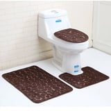 rutschfeste 3 Badteppich Set Super Soft Badteppich und WC Vorleger Memory Foam Pebble Dusche Matte Schnell trocknend Badezimmer Matte Teppich, U-förmigen Contour Matte und WC-Sitz Bezug