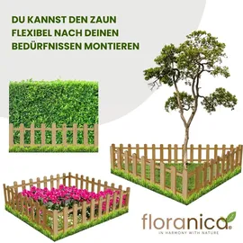 Floranica Zierzaun aus Holz 100 x 20 cm Natur (imprägniert) Steckzaun als Beeteinfassung Rasenkante Tierzaun Bauernzaun - Braun/Grau/Weiß/Grün