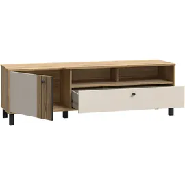 Forte Lowboard "KillarneyTV-Board, TV-Schrank", beige (mauvella eiche, sand), B:158,1cm H:48,6cm T:42cm, Dekorfolie, MDF, Metall, Spanplatte, Sideboards, Lowboard, TV Board, Soft Close, Schublade, offene Fächer
