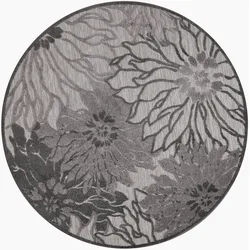 Teppich SANAT "Floral 2 Outdoor", grau, H:6mm Ø:200cm, Kunstfaser, Teppiche, In- und Outdoor geeignet, florales Design, Balkon, Terasse