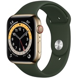 Apple Watch Series 6 GPS + Cellular 44 mm Edelstahlgehäuse gold, Sportarmband zyperngrün