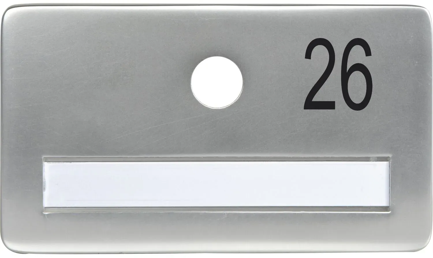 SOLIDO Namensschild ohne Spion, Bohrung ø 14, Alu silber eloxiert, Gravur Nr. 26