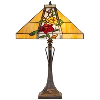 Casa Padrino Luxus Tiffany Tischleuchte Braun / Mehrfarbig 40 x 40 x H. 62 cm - Tiffany Lampe mit Blumendesign und handgefertigtem Glas Lampenschirm