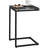 Relaxdays Beistelltisch in C-Form, HBT 60 x 40 x 40 cm, Sesseltisch zum Unterschieben, Metall & Glas, Sofatisch, schwarz