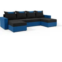 MEBLITO Ecksofa Eckcouch mit Schlaffunktion Susanne Bis U Form Bettkästen Couch Sofagarnitur Rainbow 15 + 36 (Schwarz + Dunkelblau) - Schwarz/Dunkelblau