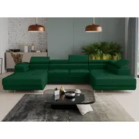 Sofnet Wohnlandschaft Caris U mit Schlaffunktion und einstellbare Kopfstützen, Ecksofa mit zwei Bettkästen, Couch, Sofa, Bettsofa (Grün (Kronos 19), Ecksofa Links)