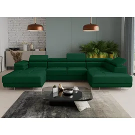 Sofnet Wohnlandschaft Caris U mit Schlaffunktion und einstellbare Kopfstützen, Ecksofa mit zwei Bettkästen, Couch, Sofa, Bettsofa (Grün (Kronos 19), Ecksofa Links)