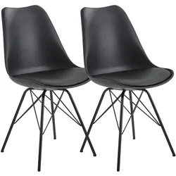 KADIMA DESIGN Esszimmerstuhl 2er Set Schwarz Küchenstuhl Kunststoff Skandinavisches Design, Schalenstuhl mit Kunstleder-Bezug, Polsterstuhl Stuhl