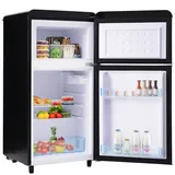 Retro Kühlschrank 72L Gesamtvolumen 21L Gefrierfach 51L Kühlfach Doppeltür schwarz 46x45x91 cm Energieeffizienz E 39dB 120 kWh/Jahr