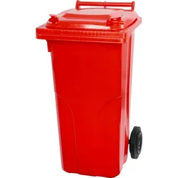 PROREGAL 2-Rad-Mülltonne, 120 Liter, HDPE Kunststoff, HxBxT 94,5x48x54cm, Rot, Mülltonne, Müllgroßbehälter, Mülleimer, Abfalltonne, Müllbehälter