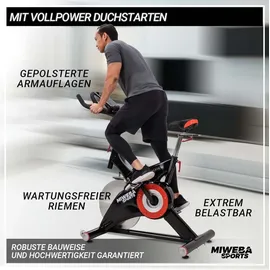 MIWEBA Sports Indoor Cycling Bike MS500 | 25 Kg Schwungmasse - Traglast 150 Kg - Fahrrad - Pulsmessung - App - Schwarz