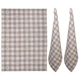 Clayre & Eef Geschirrtuch 50x70 cm Beige Grau Baumwolle Herzen
