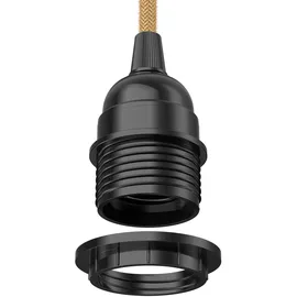 ledscom.de Käfig-Leuchte, schwarz mit Hanf, 200mm Ø, Hanfkabel LEKA, Stecker, Schalter und E27 Fassung, 3 m