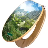 Banjado Design WC Sitz Bambus Toilettendeckel Toilettensitz Bambus Holz Klodeckel WC-Sitz Universal Scharnieren Motiv Bergsee Alpen