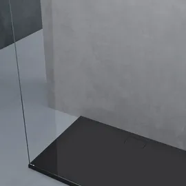 doporro Duschwand Duschtrennwand 140x200 Walk-In Dusche schwarz mit Doppel-Stabilisator aus Echtglas 8mm ESG-Sicherheitsglas Klarglas
