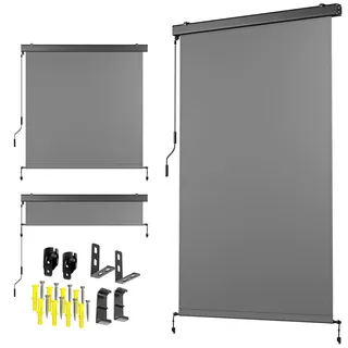 Amopatio Senkrechtmarkise 160x250 cm, Wetterfest Vertikalmarkise mit Handkurbel, Robuster Balkonsichtschutz, Wasserabweisend & UV-Schutz für Balkon, Terrasse, Garten, Anthrazit