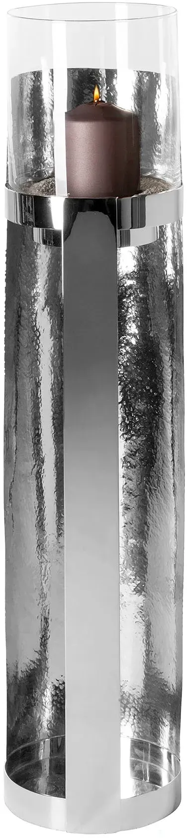 Windlicht FINK "MANIAC" Kerzenhalter Gr. H: 87,5 cm, silberfarben Windlichter Laternen Kerzenhalter, Säule aus Edelstahl, mit Glaszylinder