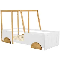 Gotagee Kinderbett Einzelbett Autobett Mit MDF-Rädern Bettgestell Flaches Bett 90x200cm