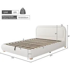 stilvora Polsterbett 160×200 cm mit hydraulischem Stauraum, Doppelbett mit Lattenrost und gepolstertem Kopfteil, Schlafbett für Schlafzimmer mit ... - Weiß