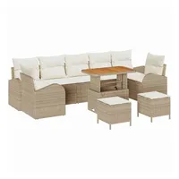 VidaXL 10-teiliges Garten Sofaset mit Kissen Beige Poly Rattan