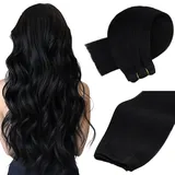 MAXITA Einnäh-Extensions aus Echthaar, tiefschwarze Tressen-Haarverlängerungen, Echthaar, 110g, 55cm, seidig glatt, doppelte Tressen, schwarze Haartressen-Extensions zum Einnähen, Echthaar-Extensions