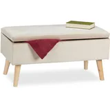 Relaxdays Sitzbank mit Stauraum, Samtbezug, 40 L, gepolstert, Holzbeine, Flur, 2er Truhenbank, 41 x 80 x 40 cm, Creme, Holz, 80x41x40 Wohnzimmer, Hocker, Sitzhocker