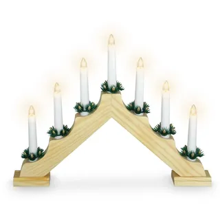 Spetebo Schwibbogen Holz mit 7 LED Kerzen - Adventsleuchter Kerzenbrücke