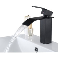 Auralum Schwarz Wasserfall Wasserhahn Bad Waschtischarmatur, Waschbecken Wasserhahn für Badezimmer