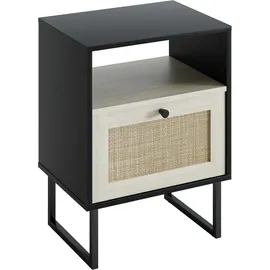 heyzoey Boho Rattan Nachttisch Kleiner Holz Beistelltisch mit Schublade Eiche