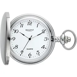 Taschenuhr REGENT "P735-19517749", silber (edelstahlfarben), Taschenuhren, Damen, Quarzuhr, Herrenuhr, Acrylglas, Geschenkidee