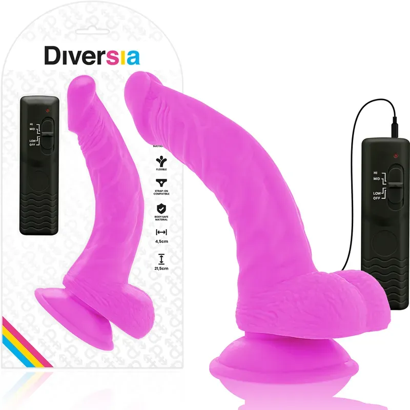 DIVERSIA - Flexibler vibrierender Dildo Lila, 21,5 cm Ø 4,5 cm
