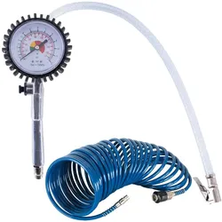 Scheppach Reifenfüll Messgerät Manometer Druckluft 8bar & Spiralschlauch 10m