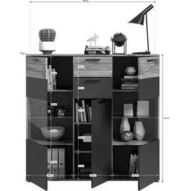 xonox.home Highboard Mason B/H/T 140x134x37 cm) - grau ¦ Maße B: 140 H: 134 T: 37.0