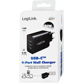 Logilink PA0221 - 3x USB-A, 1x USB-CTM) 27W für Smartphones/Tablets/eBooks/etc. - Überlast-, Überspannungs-, Überhitzungs-, Überlade- und Kurzschlussschutz, FastCharge