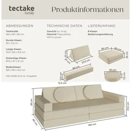 Tectake tectake® Spielsofa, 8-teilig, flexible Anordnung, Leinenbezüge, abnehmbar und waschbar, stapelbar
