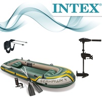 Intex Motorbootset Schlauchboot Seahawk 4 Heckspiegel Elektromotor