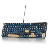 SbocKeeb Full Size Mechanische Gaming Tastatur 104 Tasten with Nummernblock,Kabelgebundene RGB LED Tastatur mit Rote Schaltern, Anti-Ghosting QWERTY Amerikanische Layout V200-BlueSamura-A