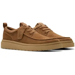 Schnürschuh CLARKS "Polden Moc", Herren, Gr. 43, braun (cola suede), Veloursleder, casual, Schuhe, Schnürschuh, Business Schuh, Mokassin im Casual Look