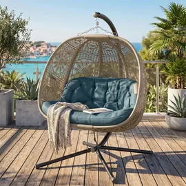 Outsunny Hängesessel oval Sand / Schwarz  2-Sitzer mit Gestell 