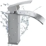 Eumaty Waschtischarmatur Badarmatur Wasserhahn Bad Wasserfall Wasserhahn,Mischbatterie (Waschbecken Armaturen, 1-St., Waschtischarmatur aus Edelstahl 304) Ventilkern aus Keramik,Geräuscharm silberfarben