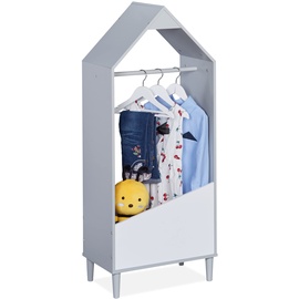 Relaxdays Kleiderständer, Kleiderstange Kinderzimmer, mit Ablage, HBT: 117x48x30 cm, Kindergarderobe, grau/weiß