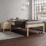 Hansales Seniorenbett 140x200 cm Saari Scandi Style mit Rollrost aus hartem FSC Birken Massivholz - über 350 kg - Holzbett 55 cm hoch ohne Kopfteil - Stabiles Doppelbett für Senioren - Ehebett