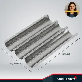 Wellgro Baguette-Blech - für bis zu 3 Baguettes - Baguetteblech mit Antihaftbeschichtung - 38,5 x 28,5 x 4 cm