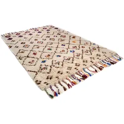 Orientteppich THEKO "Nomadic 1" Gr. 2, beige, B:70cm H:20mm L:140cm, Schurwolle, Teppiche, Fransenteppich, reine Wolle, handgewebt, Rauten Design, mit Fransen
