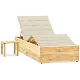 vidaXL Garten-Sonnenliege Cremeweiß mit Tisch und Auflage Kiefer Imprägniert
