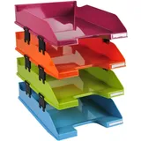 Exacompta 113298SETD 4er Pack Premium Briefablage Combo Midi DIN A4 inkusive Distanzstücke. Ideale Briefkörbe für Ihre Organisation. Robuste und stapelbare Ablagekörbe farbig sortiert matt